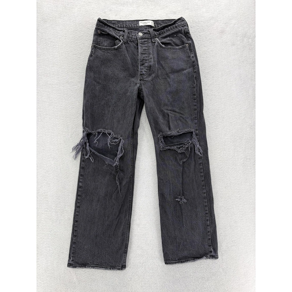 Abercrombie & Fitch The 90s Baggy Jeans Womens 2 Charcoal Low Rise Distressed